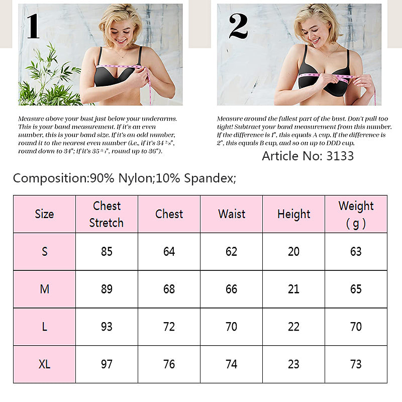 Ladies Sexy Seamless Underwire Bra Set Push Up  Underwear 3/4 Cup Comfortable Medium Mold Cup Bra
