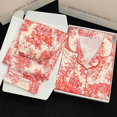 Tie-dye powder comfortable  silk long-sleeved women's pajamas home clothes thin suit