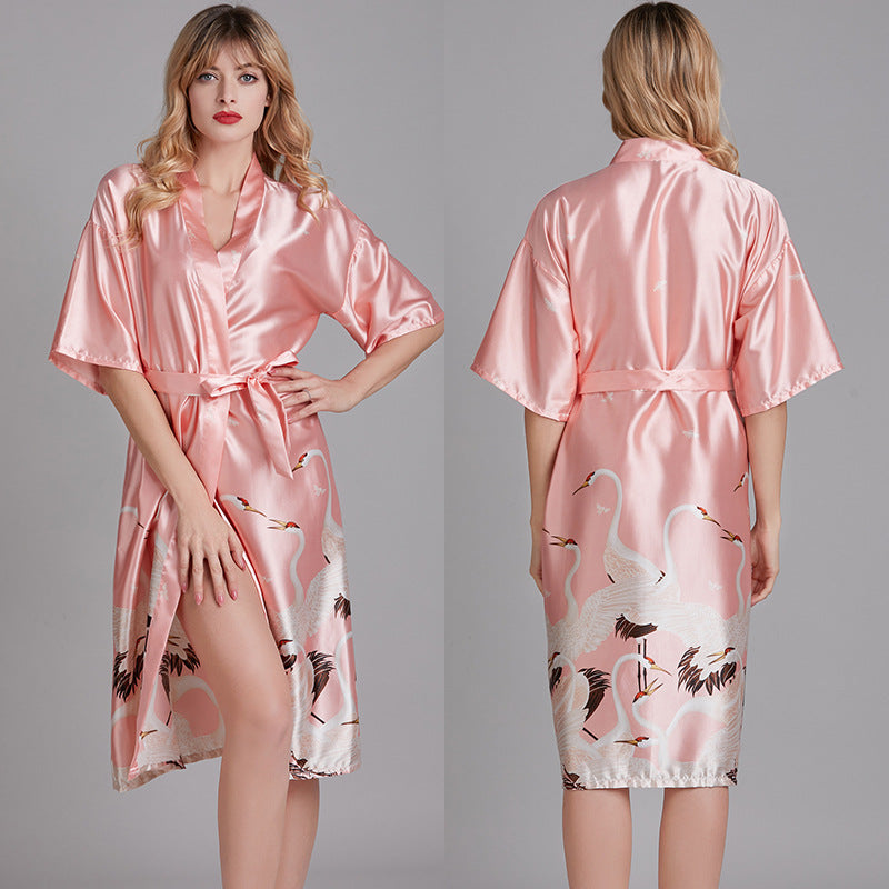 New style ice silk nightgown bathrobe bathrobe plus size home service