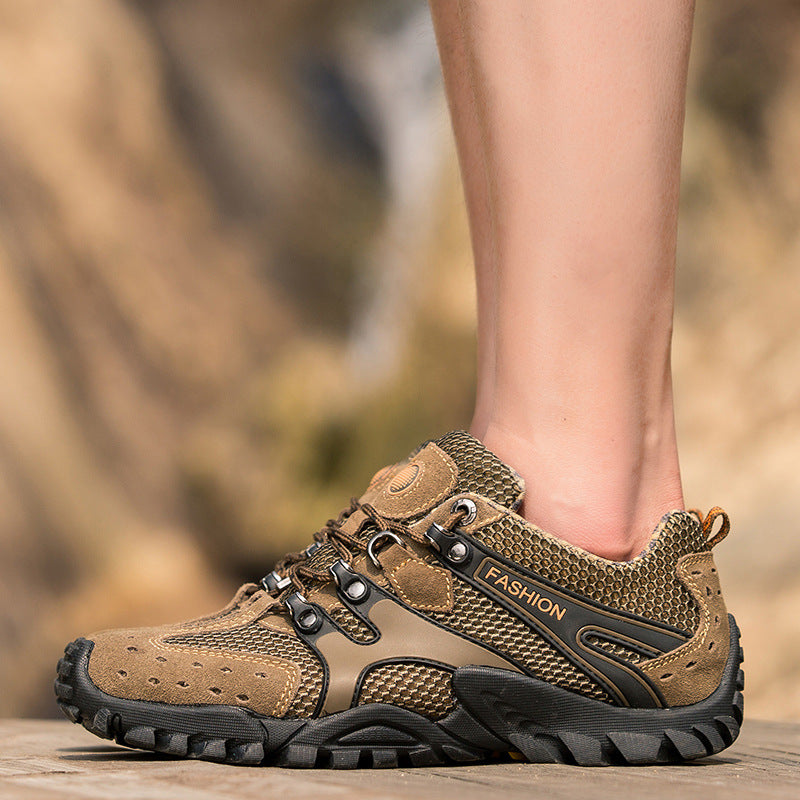 Summer men's shoes pedal outdoor sports and leisure leather shoes summer men's hiking breathable hollow mesh shoes