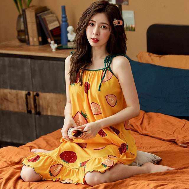 Suspender nightdress female summer cute and sweet   style long thin section long skirt female summer pajamas dress new