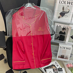 Autumn and winter new ladies   ice silk  cardigan pajamas home clothes set