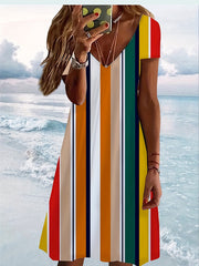 فساتين بوهو نسائية صيفية عصرية بياقة على شكل V وأكمام قصيرة ومطبوعة لحفلات الشاطئ للنساء، فساتين أنيقة غير رسمية للعطلات للنساء