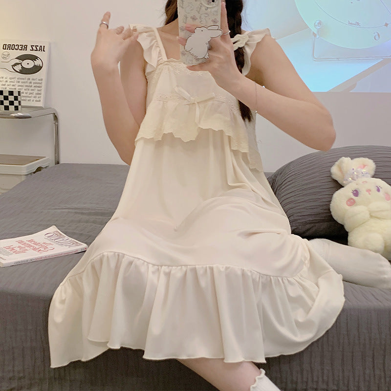 2023 صيف جديد فستان نوم غير رسمي المرأة تنورة دانتيل حبال نمط النسخة الكورية الرغبة في خدمة المنزل