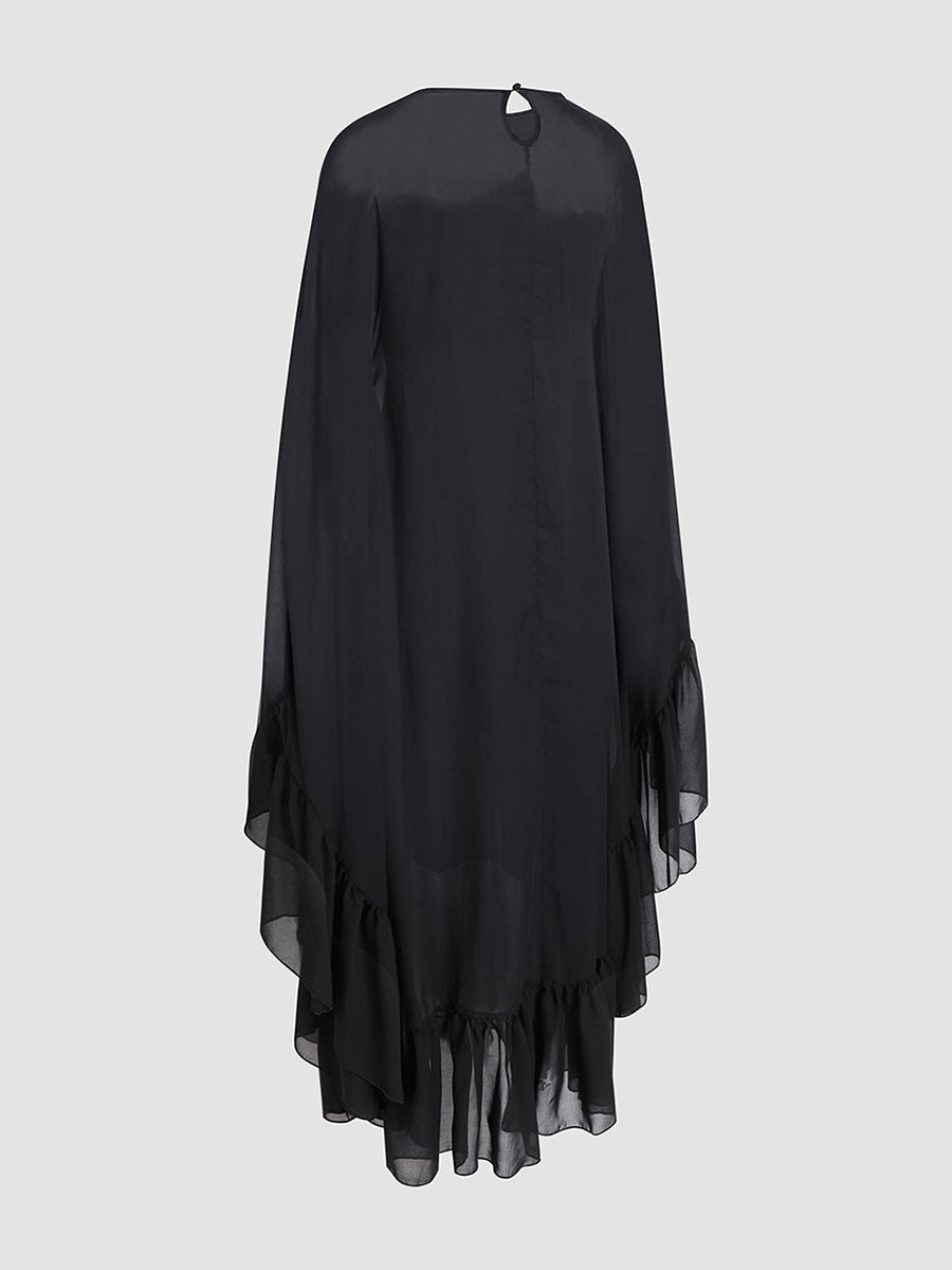 Black Sheer Elegant Chiffon Skirt Ruffled Dress