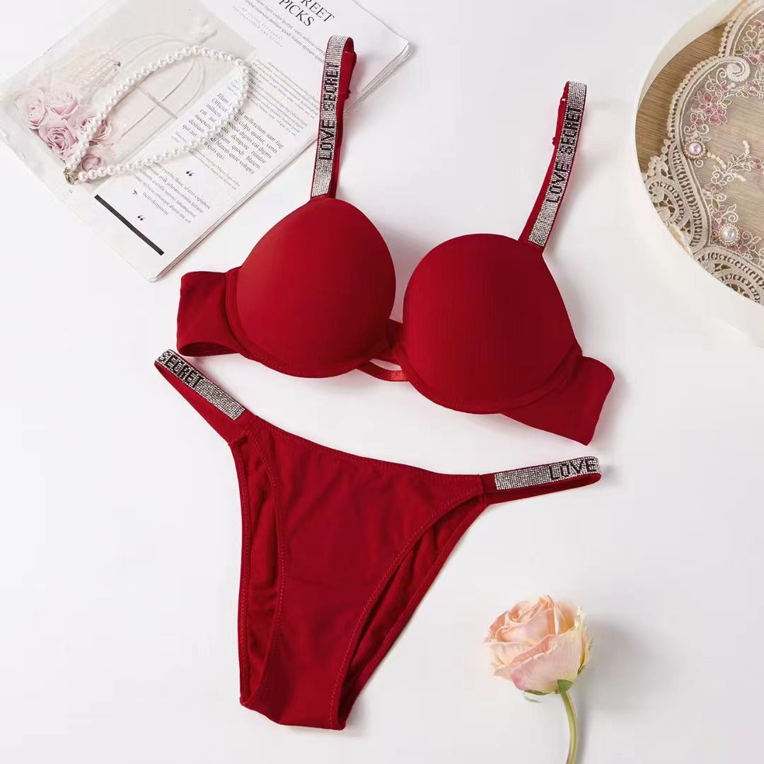 Underwear women's set push-up adjustable  LOVE letters breast-contracting  panties bra