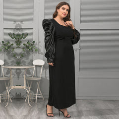 2022 Spring and Autumn New Large Size Women's Fashion Square Neck Puff Sleeves Loose Temperament Elegant Skirt
