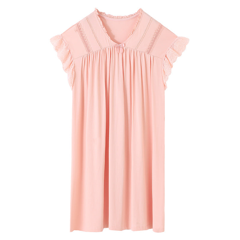 Summer modal nightdress ladies summer thin section large size simple casual youth  short-sleeved elastic home clothes