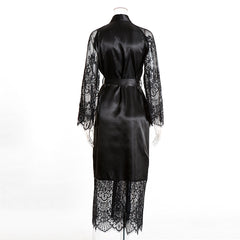 Ladies Fashion Lace Simulated Silk Patchwork Bathrobe Robe