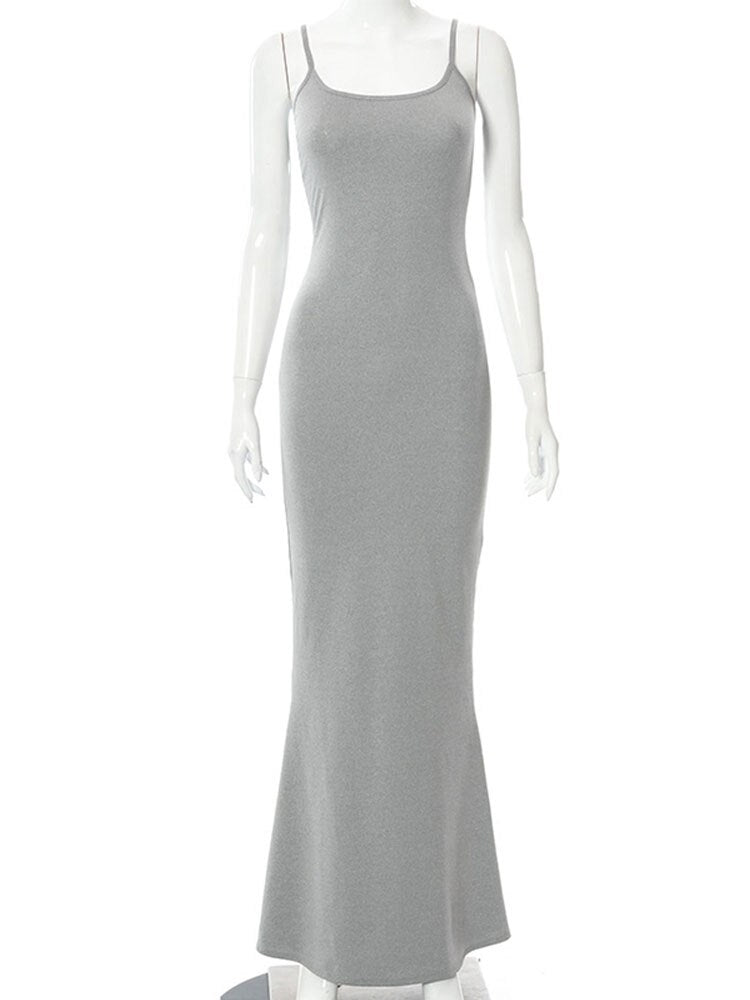 Satin Slip Sleeveless Backless Slim Sexy Maxi Dress 2022 Spring Women Party Y2K Concise Bodycon Elegant Clothing