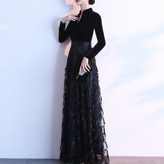 Ladies velvet tassel sequin party evening dress long sleeve fashion V-neck party dress