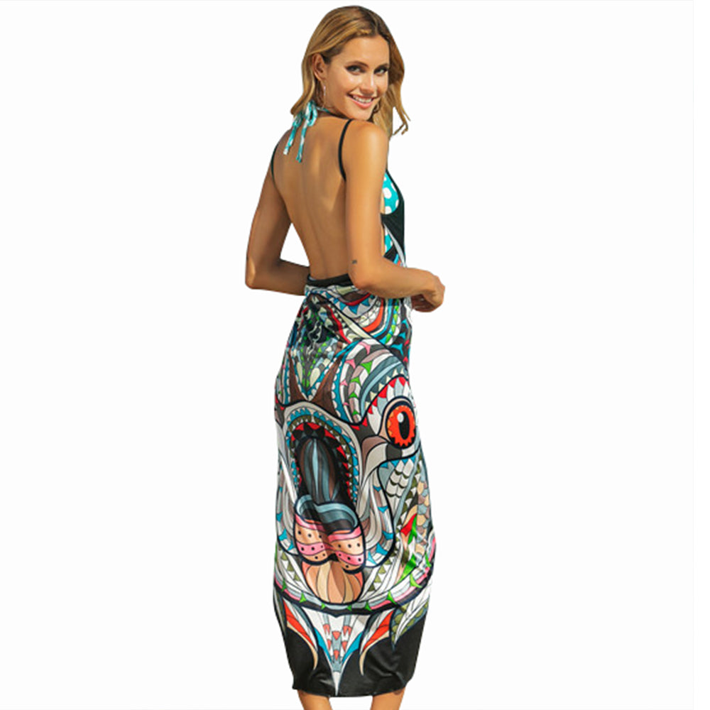 Ladies Fashion Stretch Printed Large Size One Piece Home Furnishing Dress