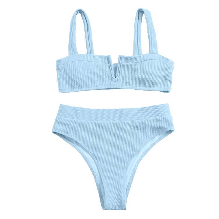 Women's High Breast Contrast Gradient Split Bikini Set One Piece Swimsuit Deep V Adjustable Shoulder Beachwear Bathing Suit