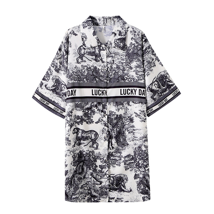 Ice and snow silk nightdress women's summer season new mid-sleeve  -  desire wind shirt skirt