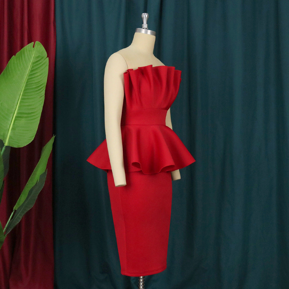 Feminino festa bodycon tube topos vestido sexy peplum sem encosto magro plissado primavera celebrar noite ocasião vestidos elegantes 2022