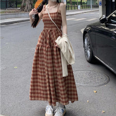 Plaid Millennium Bug Long Daily Chic Sundress Beach Body Slim Pullover Design Fashion Summer Dress Women 2023 Korean Style