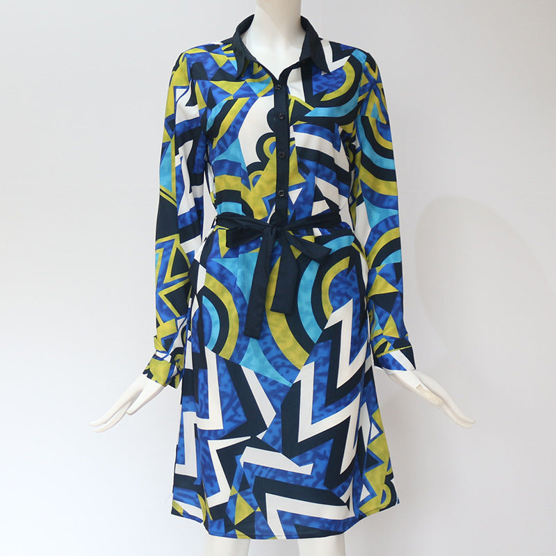 فستان قميص طويل الأكمام صيفي بوهو للشاطئ فساتين نسائية كاجوال مخططة مطبوعة على شكل حرف a فستان حفلات صغير