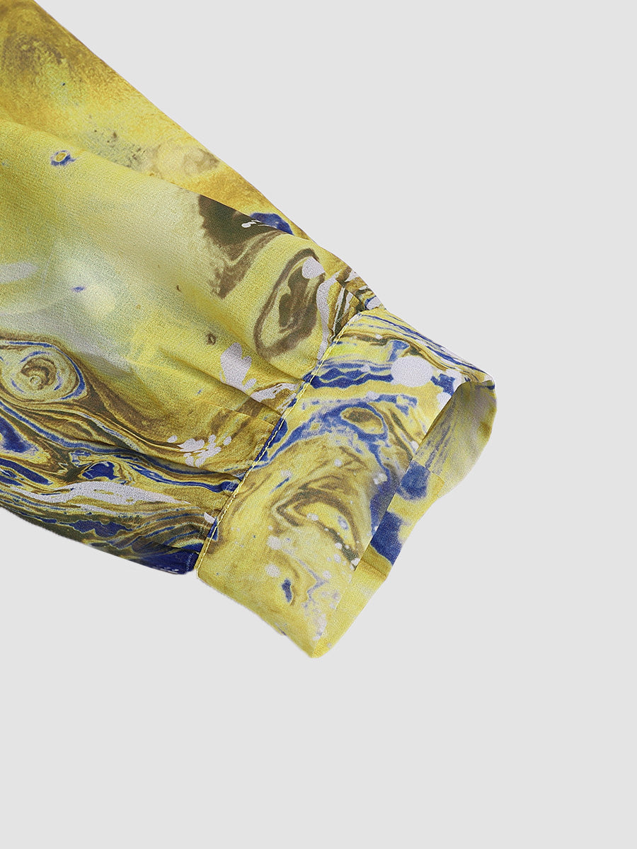 Yellow Printed Rendering Waist  Dress