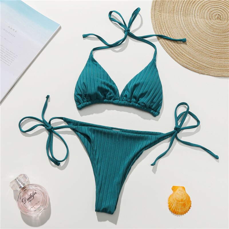 Sexy Solid Bikinis 2021 Swimsuits Women Beach  Set Swim Bathing Suits Female Swimwear Summer String Beach Biquini Swimming