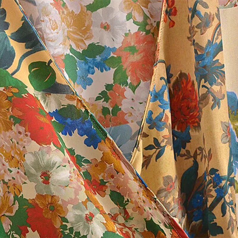 فساتين نسائية بوهو ستايل قصيرة مطبوعة بالزهور أنيقة على شكل حرف V وأكمام طويلة وربطة عنق على شكل فيونكة فساتين نسائية أنيقة للحفلات 