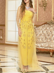 Yellow hot diamond mesh suit dress skirt