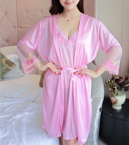 New product ladies pajamas sexy  silk suspender nightdress + nightgown two-piece home service