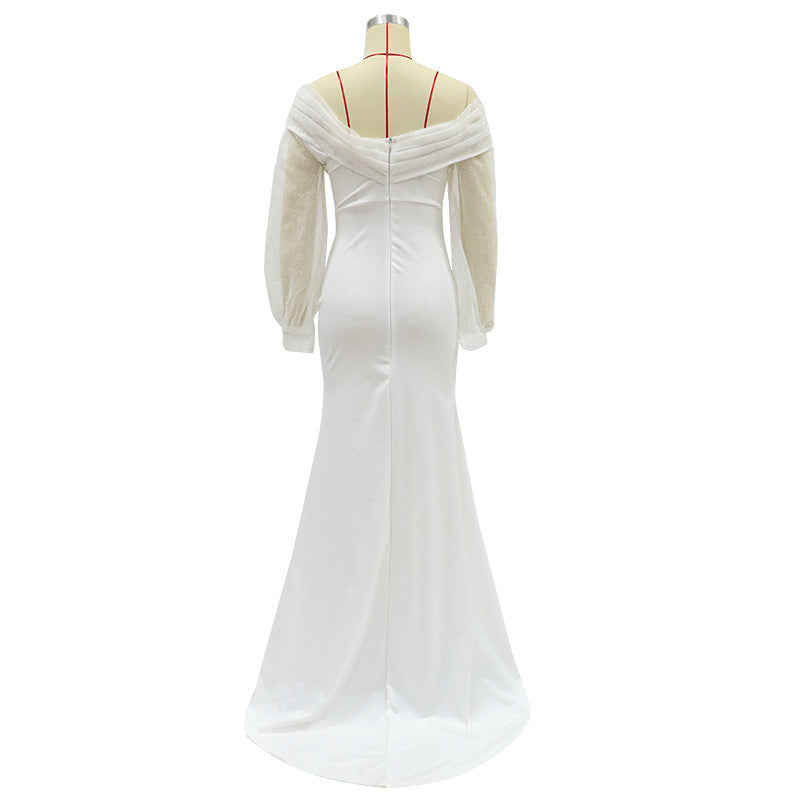 European and American evening dress solid color one shoulder dress wedding dress