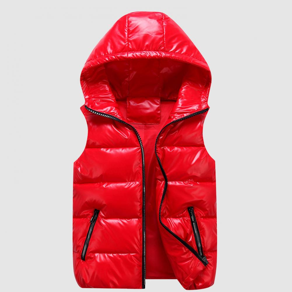 Women's Winter Vest Solid Color Hoodie Warm Stretch Hem Pocket Bright Color Quilted Tank Top Vest New Style For Daily Wear