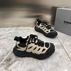 Leather daddy shoes women's 2023 autumn new thick-soled mesh breathable hiking outdoor  sports climbing shoes