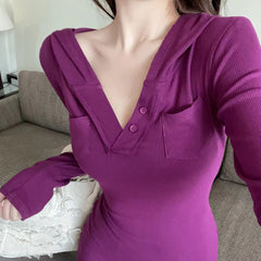 Spring and Autumn Chic Fashion Dress Y2K Skinny Long Sleeve Bodycon Hooded Dress Sexy Split Dress Casual Party