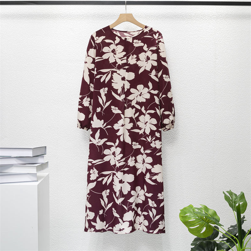 Spring Summer Muslim Dresses Full Sleeve Printed Floral Casual Long Loose Chiffon Dress Women Maxi Dresses With Pocket Mujer Vestidoes