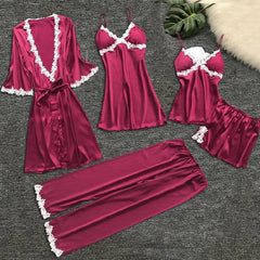 flower printing women Pajama Sets pajamas nightgown Silk sleepwear women's underwear robes babydolls set 5pcs pajamas lingerie