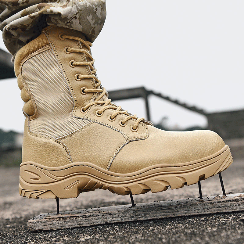 Outdoor high-top tooling shoes, steel toe steel plate military boots, anti-collision function training boots, construction boots