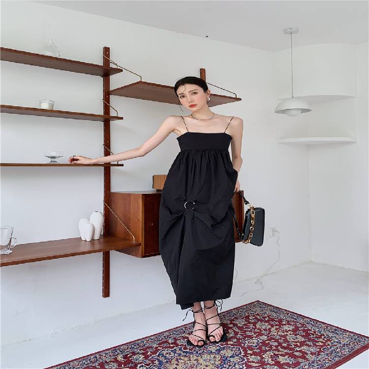 الصيف عارية الذراعين المرأة فستان بحزام الشاطئ بوهو فستان أسود 2338 # 