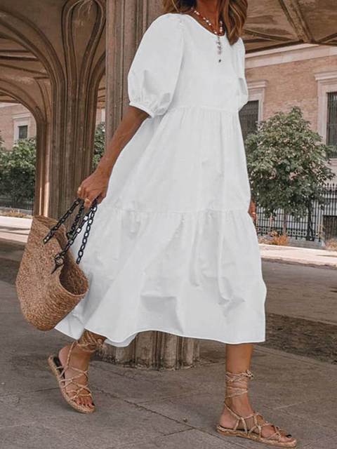 Summer Dresses Vintage Lantern Sleeves Mid Calf Dress Beach Boho Women Summer 2023 Casual Vest Oversized Robe