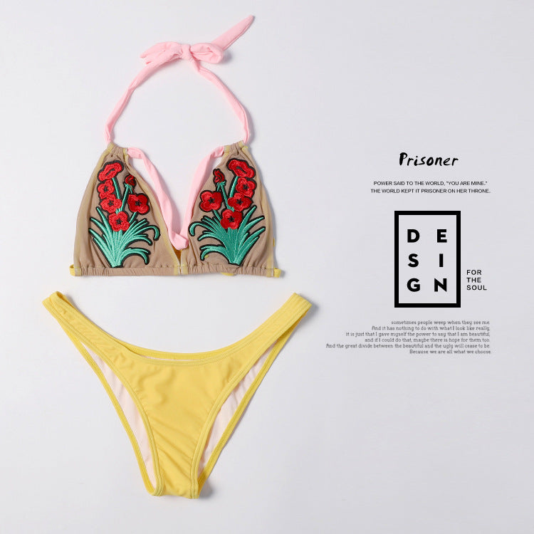 Popular print straps high waist tube top two-piece sexy swimsuit European and American bikini