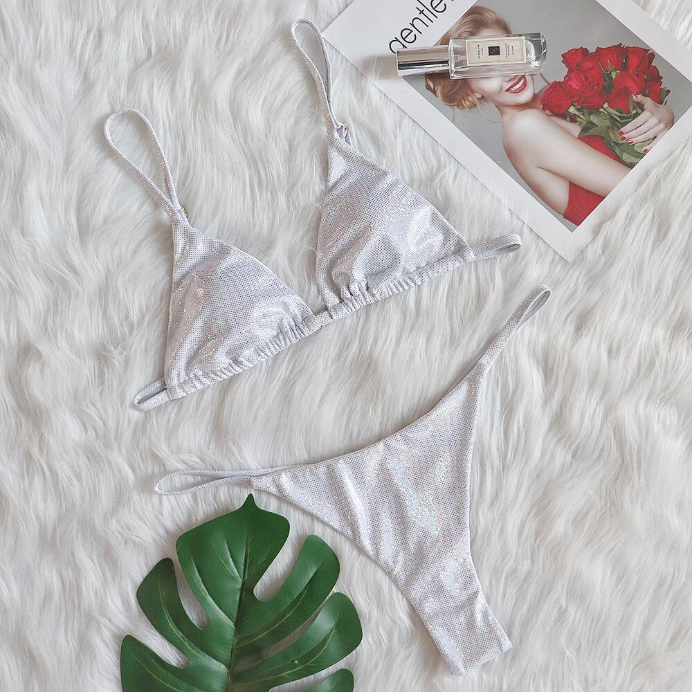 New sexy solid color European and American spring and summer strapless backless beach low-cut briefs split swimsuit bikini suit