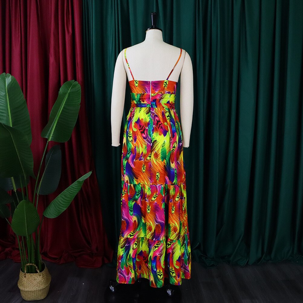 أنيقة المرأة السباغيتي حزام انقطاع الخصر عالية الخصر كبير صالح ومضيئة ماكسي فستان طويل 2022 شاطئ مثير بوهو اللباس 