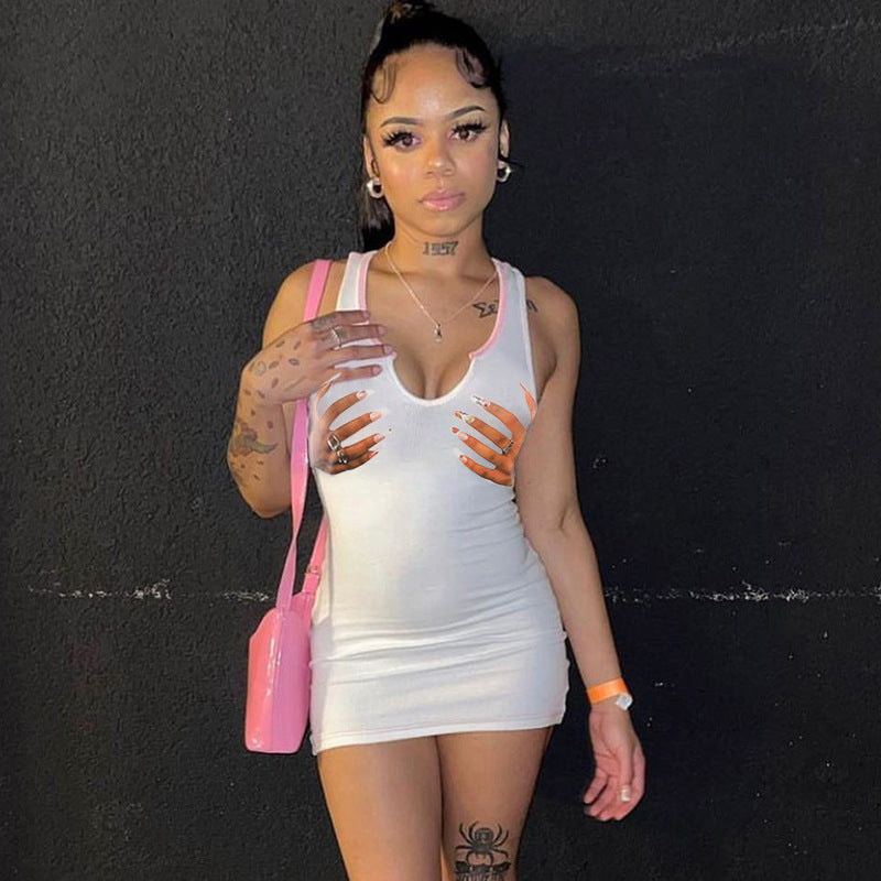 النمط الأوروبي والأمريكي محاكاة اليد الصغيرة الخامس الرقبة مثير فتاة الساخنة فستان قصير للنساء