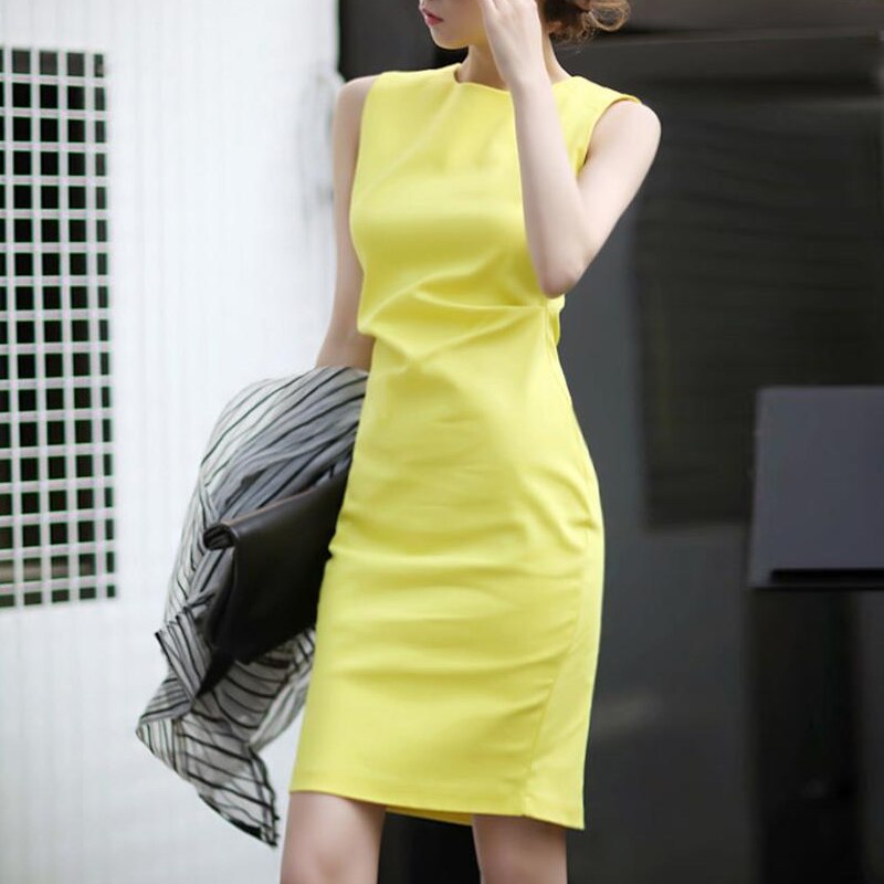 Formal Dress Female Summer New Korean Office Lady Work Pencil Slim Tunic Package Hip Sleeveless Bodycon Tank Dress for Women