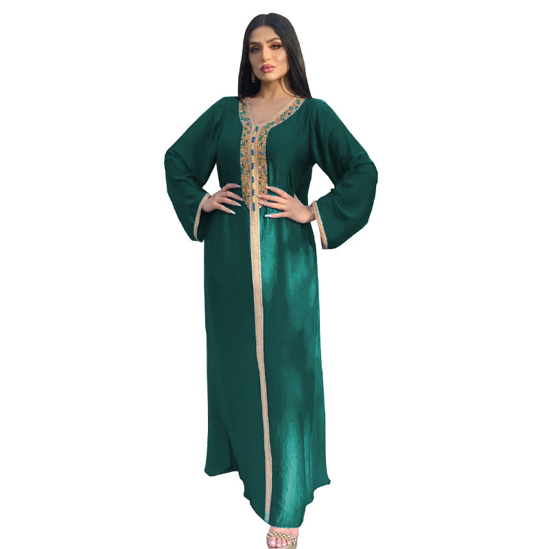 Moroccan kaftan Ramadan Eid Jalabiya Fashion Muslim Arabic  Abaya Dress Moroccan Kaftan Diamond Jalabiya Women Robe