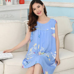 Female Mother Dress Artificial Cotton Home Service Plus Fat Size Summer Women'S Nightdress Middle Aged Cotton Silk Nightgown