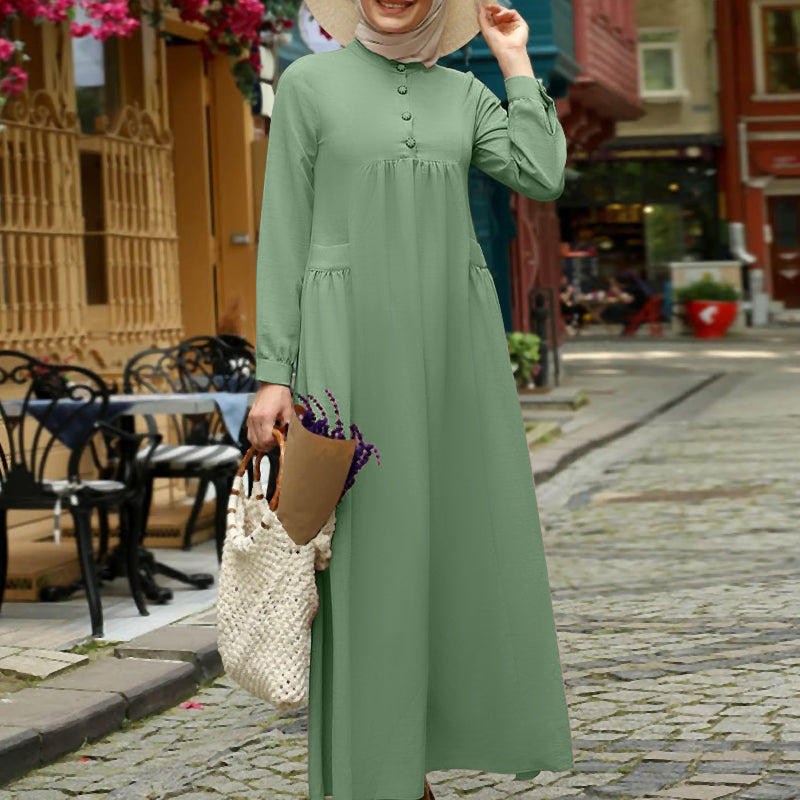 ZANZEA Women Muslim Shirt Dresses Abaya Kaftan Solid O-Neck Long Sleeve Vintage Long Dress Fashion Holiday Casual Loose Ladies Vestido Plus Size