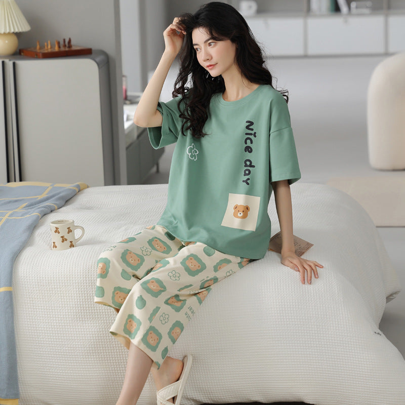 Cotton Pijama  Pajamas Sets Women Pyjamas Sleepwear Mujer Nightwear Plus Size Minimalist Capris Pants Homewear