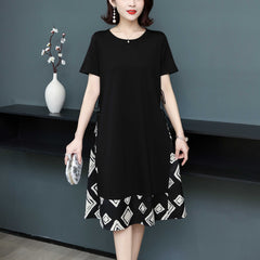 فستان نسائي أنيق جديد موديل 2023 بخياطة من الشيفون فستان نسائي صيفي غير رسمي برقبة دائرية 5*3 