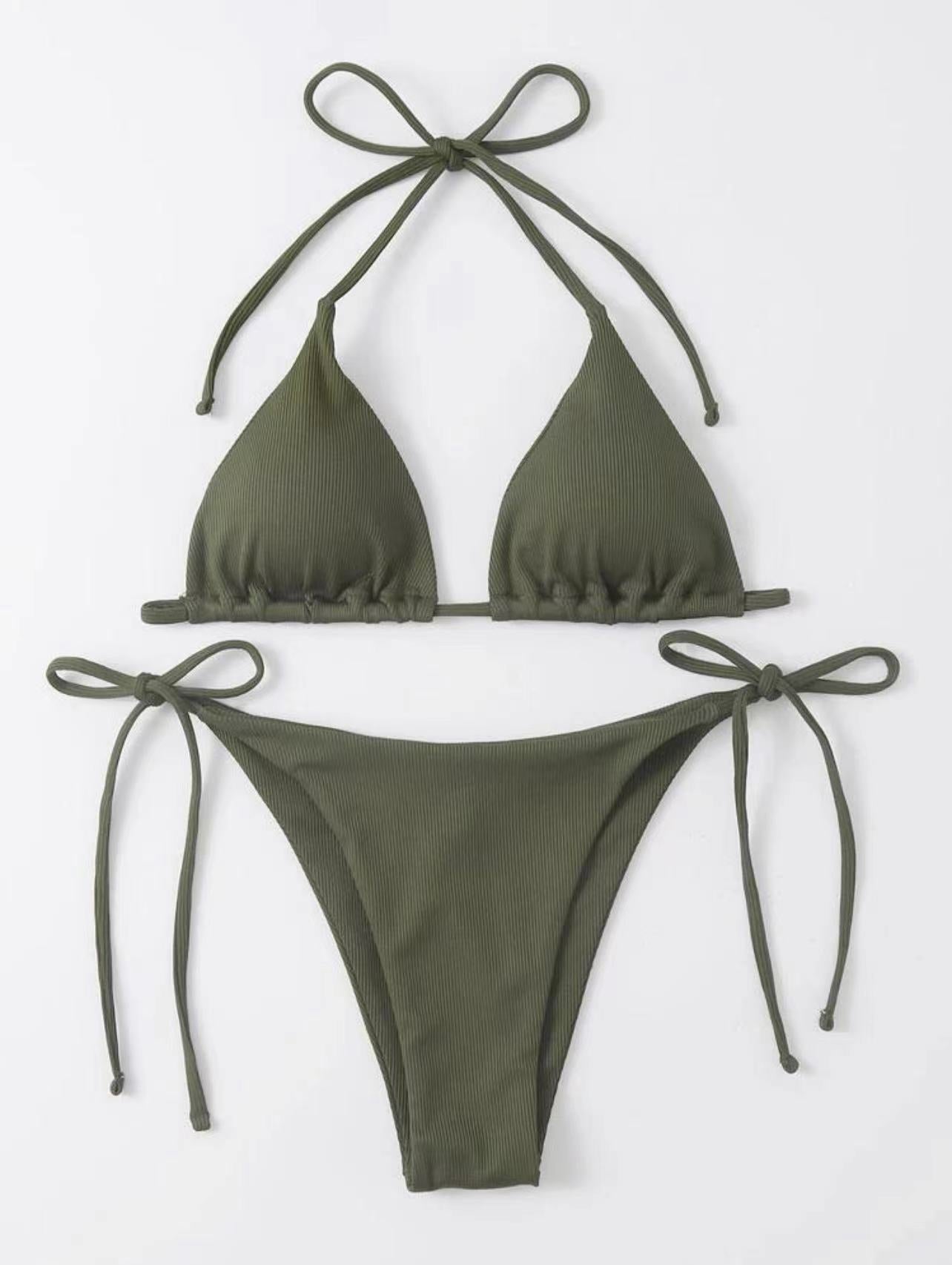 2023 European and American new sexy three-point small pit strip split swimsuit bikini bikini