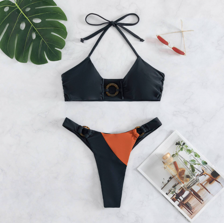 New bikini splicing swimsuit European and American plus size ladies split swimsuit