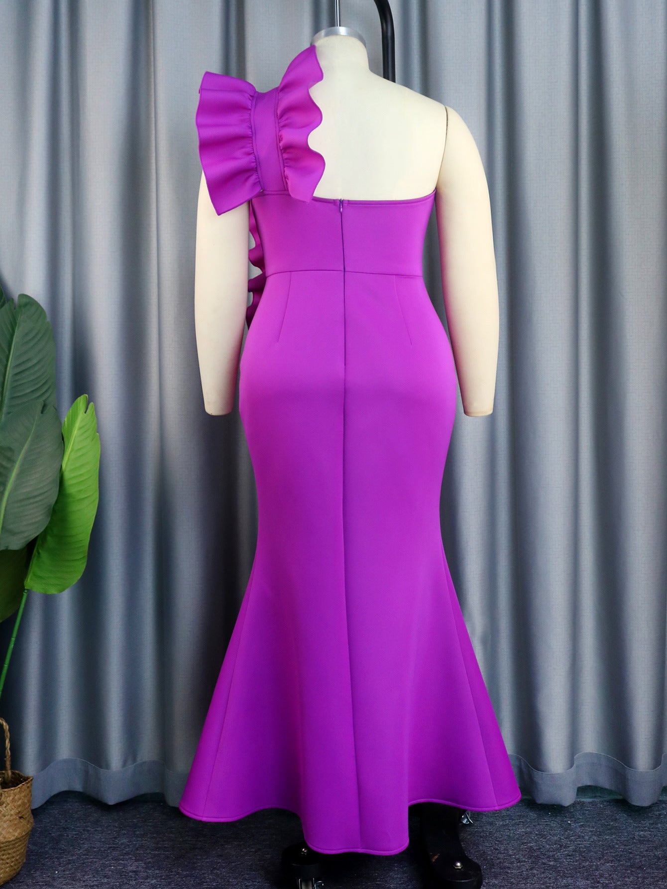 Women Maxi Party Dress One Shoulder Backless Purple Long Ruffles Bodycon Fishtail Evening Event Birthday Gowns African Clubwear