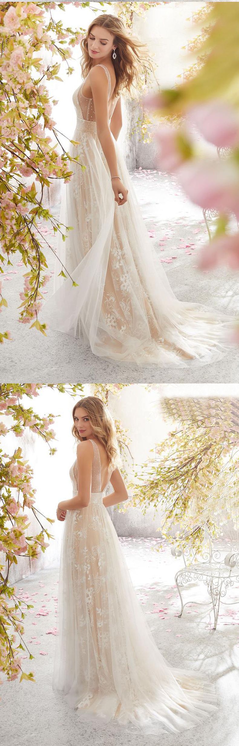 2023 spring European and American foreign trade new wedding dress wish Amazon sexy V-neck sleeveless lace wedding dress