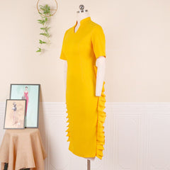 Women Bodycon Dress Short Sleeve High Waist V Neck Ruffles Office Lady Classy Work Wear Evening Party Robe Plus Size Summer New